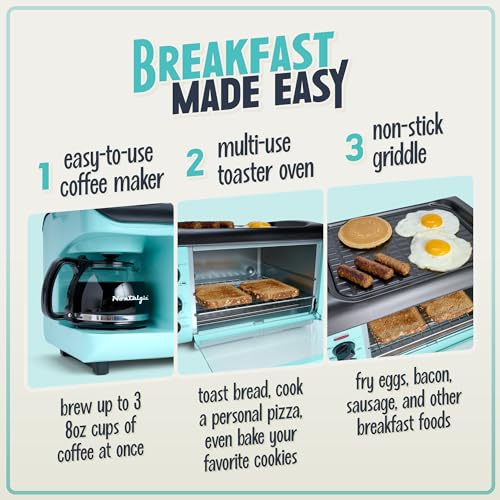 Nostalgia 3-in-1 Breakfast Station - Coffee Maker, Griddle, Toaster