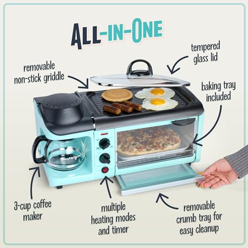 Nostalgia 3-in-1 Breakfast Station - Coffee Maker, Griddle, Toaster