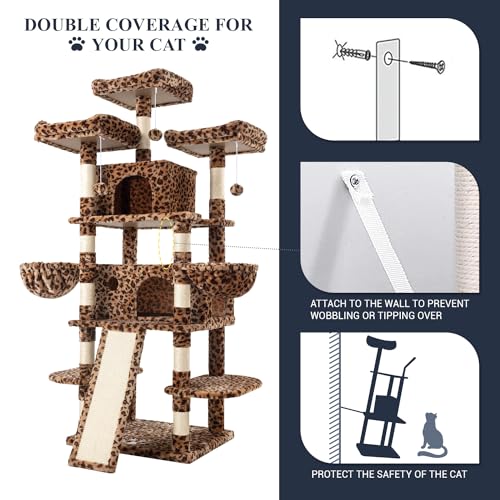 68" Large Cat Tree with Condo and Scratching Post