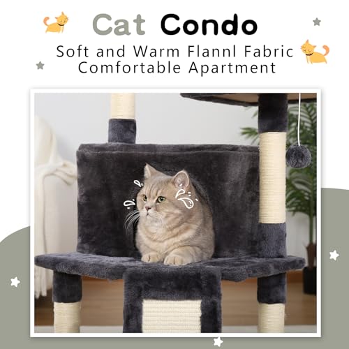KSIIA Cat Tree for Indoor Cats 38 inch Cat Tower with Sisal-Covered Scratching Post and Multi-Level Perches Kittens Cozy Cat Condo, Grey