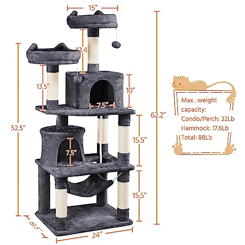 62.2" Cat Tree Tower Condo with Hammock & Perch