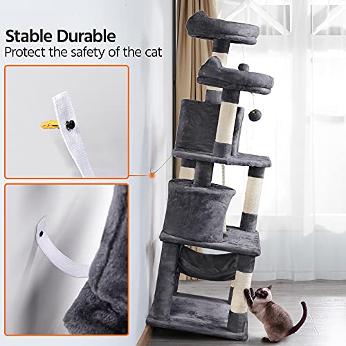 62.2" Cat Tree Tower Condo with Hammock & Perch