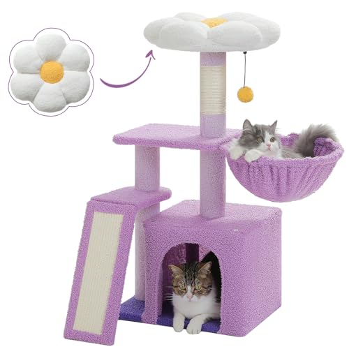 Flower Cat Tree for Indoor Cats, Small, Purple