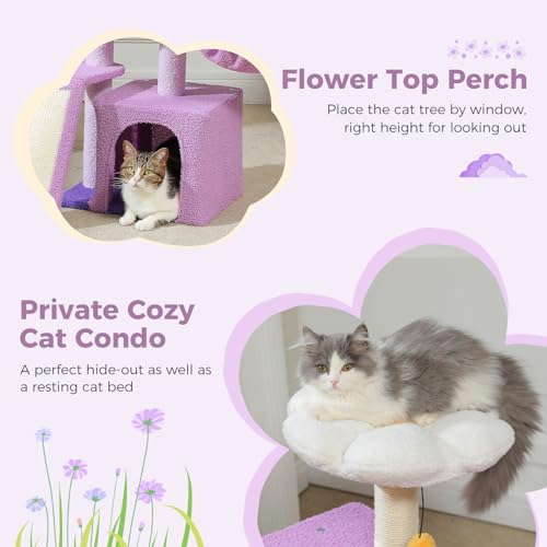 Flower Cat Tree for Indoor Cats, Small, Purple