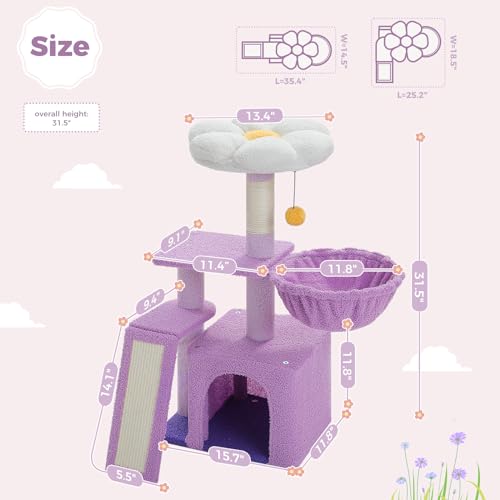 Flower Cat Tree for Indoor Cats, Small, Purple
