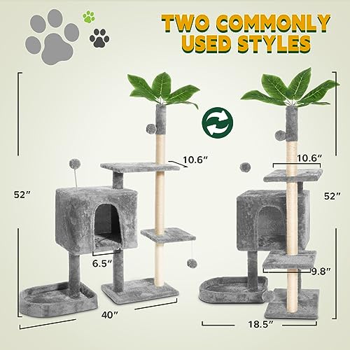 52" Green Leaf Cat Tree Tower for Indoor Cats