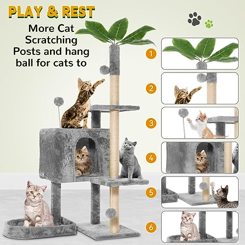 52" Green Leaf Cat Tree Tower for Indoor Cats