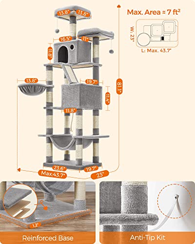 Large Multi-Level Cat Tower with Scratching Posts and Caves