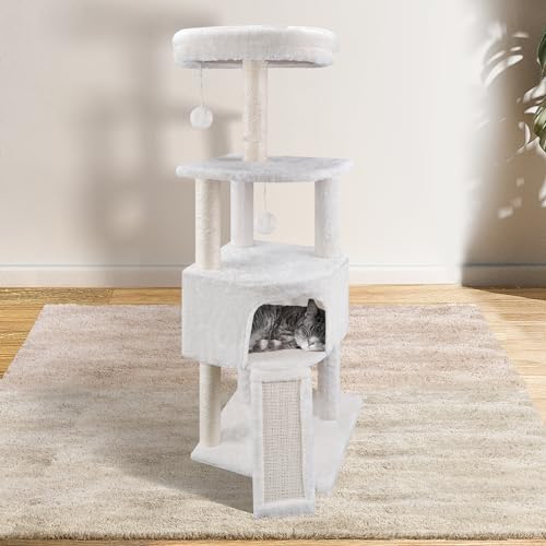 Beige 45in Cat Tree Tower with Condo & Hanging Bed