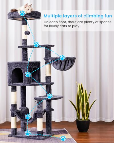 Hey-brother Cat Tree with Large Hammock, Multi-Level Cat Tower
