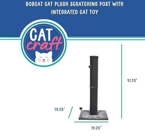 Cat Craft Bobcat Cat Scratching Post for Indoor Cats, Tall Cat Scratch Post, Carpet Cat Scratching Post with Replaceable Toys, Sturdy Base, Large, Gray