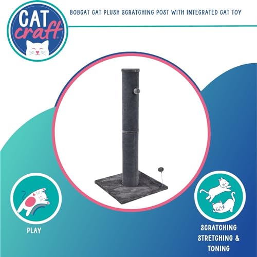 Cat Craft Bobcat Cat Scratching Post for Indoor Cats, Tall Cat Scratch Post, Carpet Cat Scratching Post with Replaceable Toys, Sturdy Base, Large, Gray