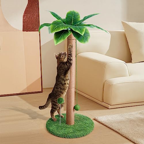 33" Palm Tree Cat Scratcher with Dangling Balls