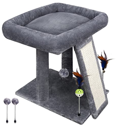 TWDEPART Grey Cat Tree Tower with Scratching Post
