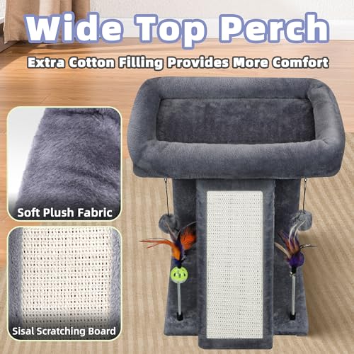TWDEPART Grey Cat Tree Tower with Scratching Post