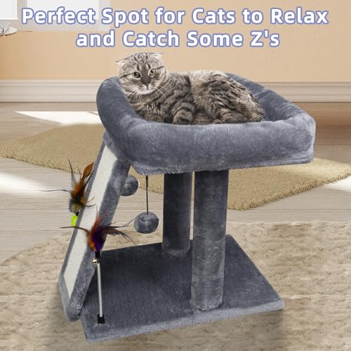 TWDEPART Grey Cat Tree Tower with Scratching Post