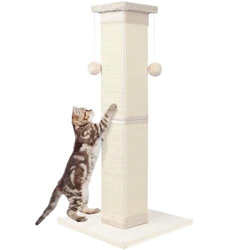 SOCATER 33" Natural Sisal Cat Scratching Post for Indoor Cats