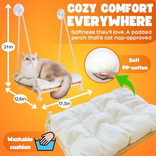 Solid Wood Cat Window Perch with Suction Cups