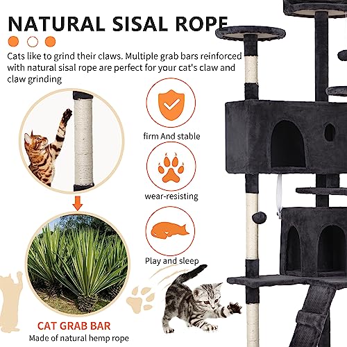 70in Multi-Level Cat Tree Tower with Scratching Posts