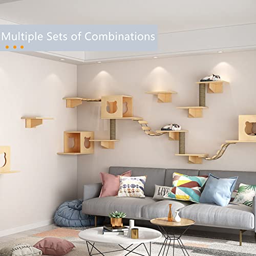 Cat Wall Shelves, Shelves and Perches for Wall, Furniture Set 7 PCS Mounted with 1 Condos House, 4 Sisal Scratching Post, Ladder