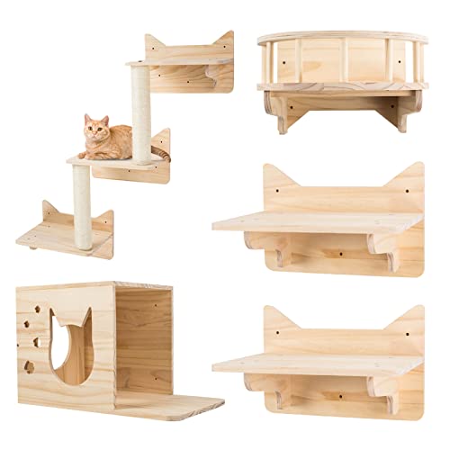 MIUZMORE Pine Wall Cat Climbing Set of 5