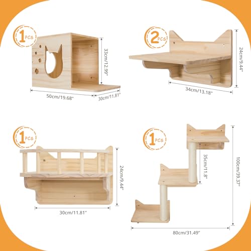 MIUZMORE Pine Wall Cat Climbing Set of 5