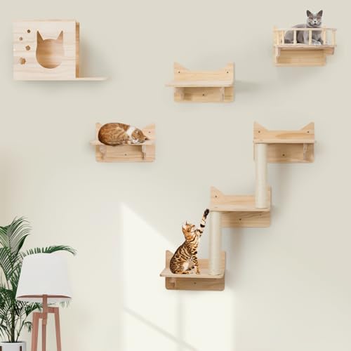MIUZMORE Pine Wall Cat Climbing Set of 5