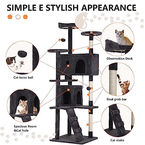 70in Multi-Level Cat Tree Tower with Scratching Posts