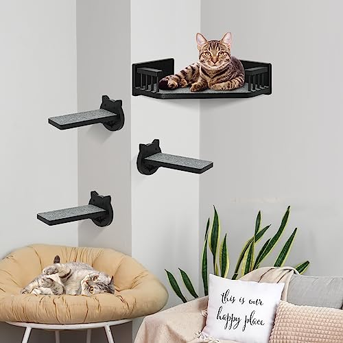 Wall-mounted Cat Furniture with Steps, Shelves, and Hammock