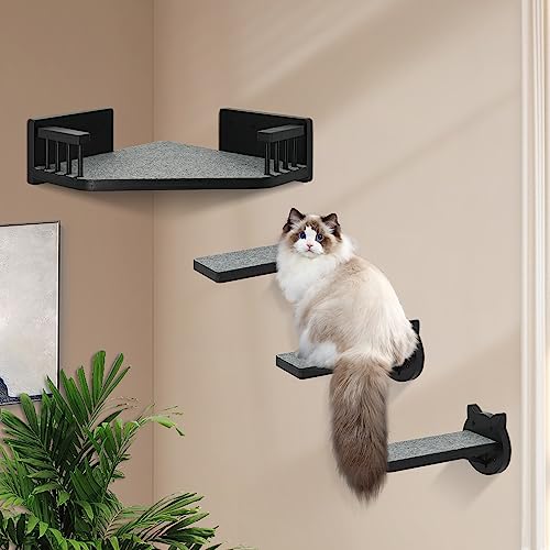 Wall-mounted Cat Furniture with Steps, Shelves, and Hammock