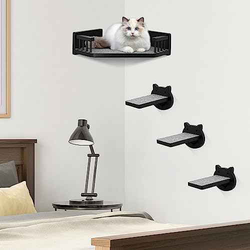 Wall-mounted Cat Furniture with Steps, Shelves, and Hammock