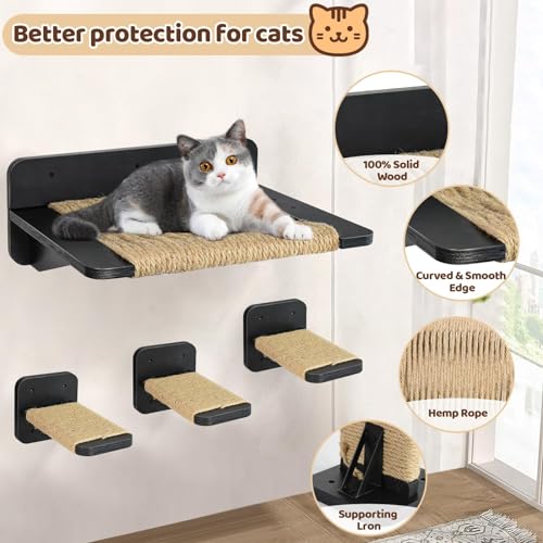 Cat Hammock with Wall Steps and Hemp Rope Scratching