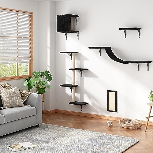 5-Piece Wall Mounted Cat Furniture Set, Gray (Black)