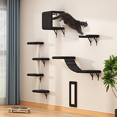 5-Piece Wall Mounted Cat Furniture Set, Gray (Black)