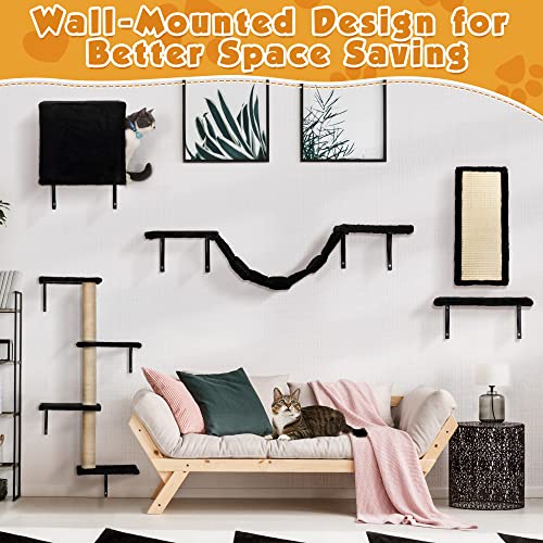 5-Piece Wall Mounted Cat Furniture Set, Gray (Black)