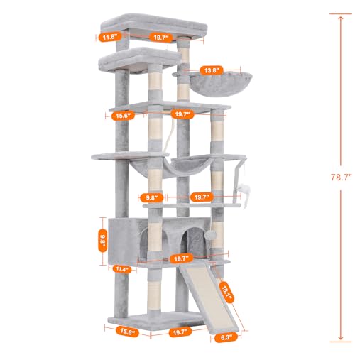 Heybly 78" Multi-Level Cat Tower with Big Caves
