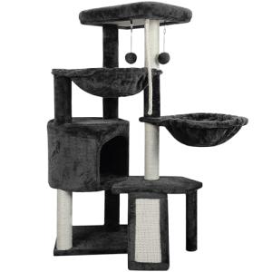 Dark Gray Triple Layer Cat Tree with Condo & Hammocks