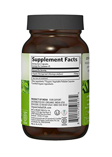 ORGANIC INDIA Moringa Herbal Supplement - Superfood Capsules