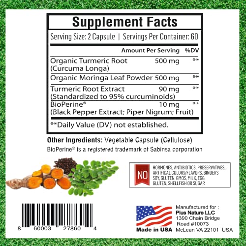 Organic Moringa and Turmeric Capsules with Bioperine