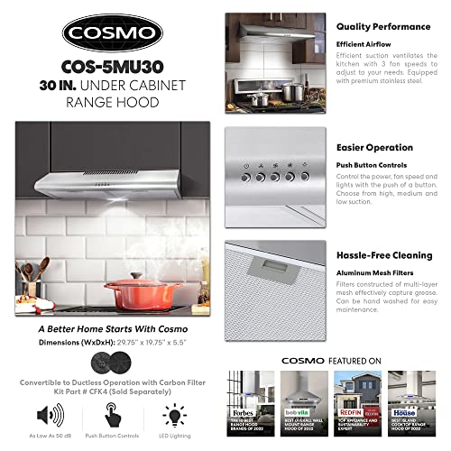 COSMO Slim Range Hood with LED Lights