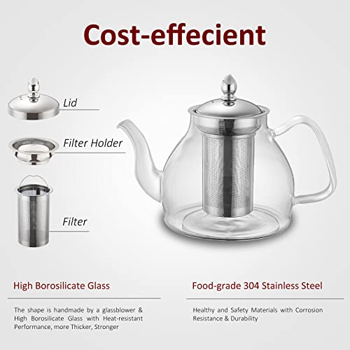 Glass Teapot with Stainless Steel Infuser, 40oz