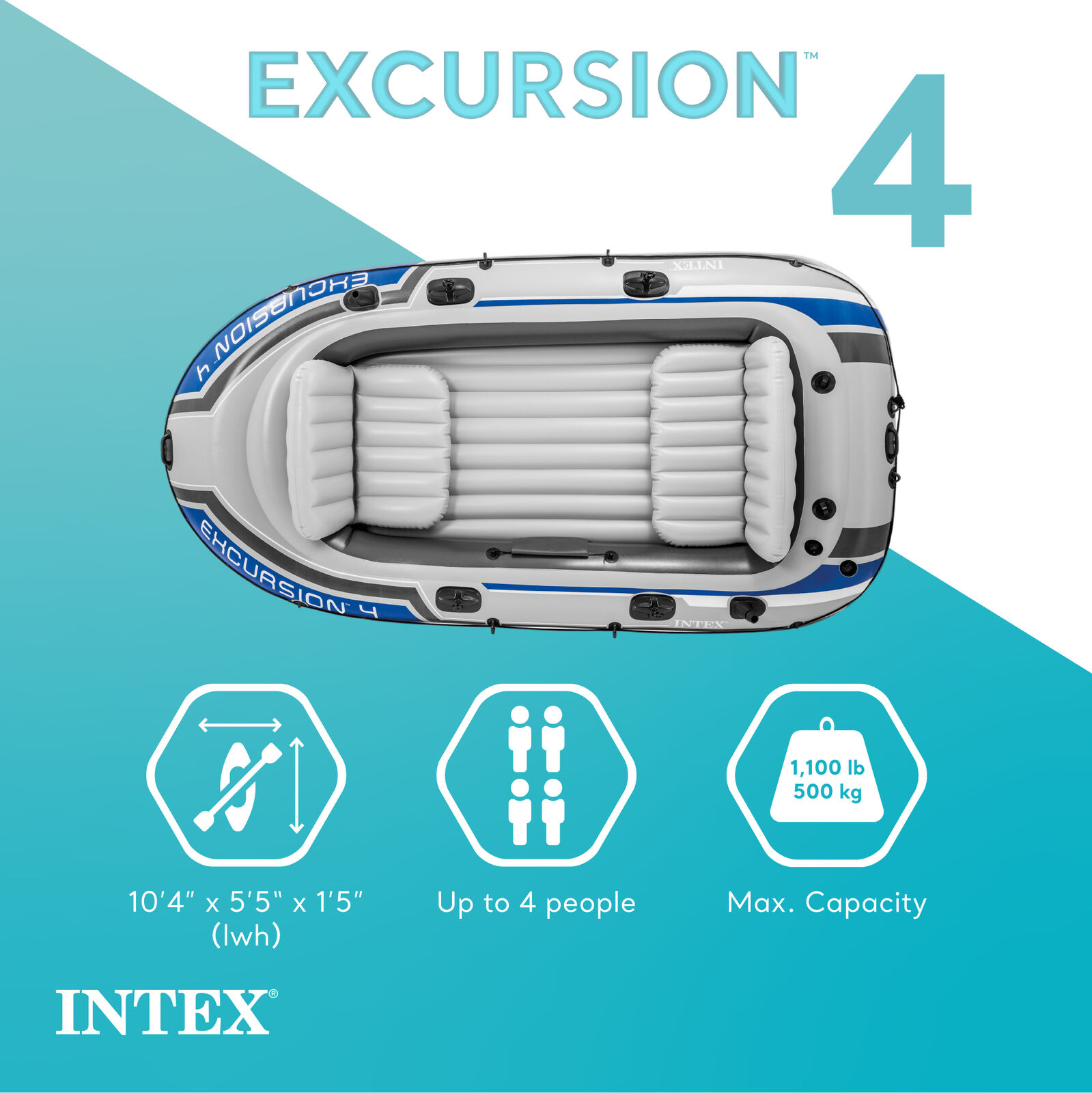 Intex Excursion 4 Person Inflatable Raft with 2 Oars