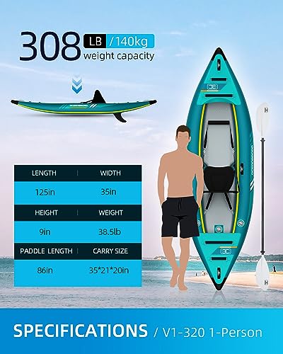 OceanBroad V1-320 Inflatable Kayak: 1-Person, 3.2m/10ft, Complete Kit