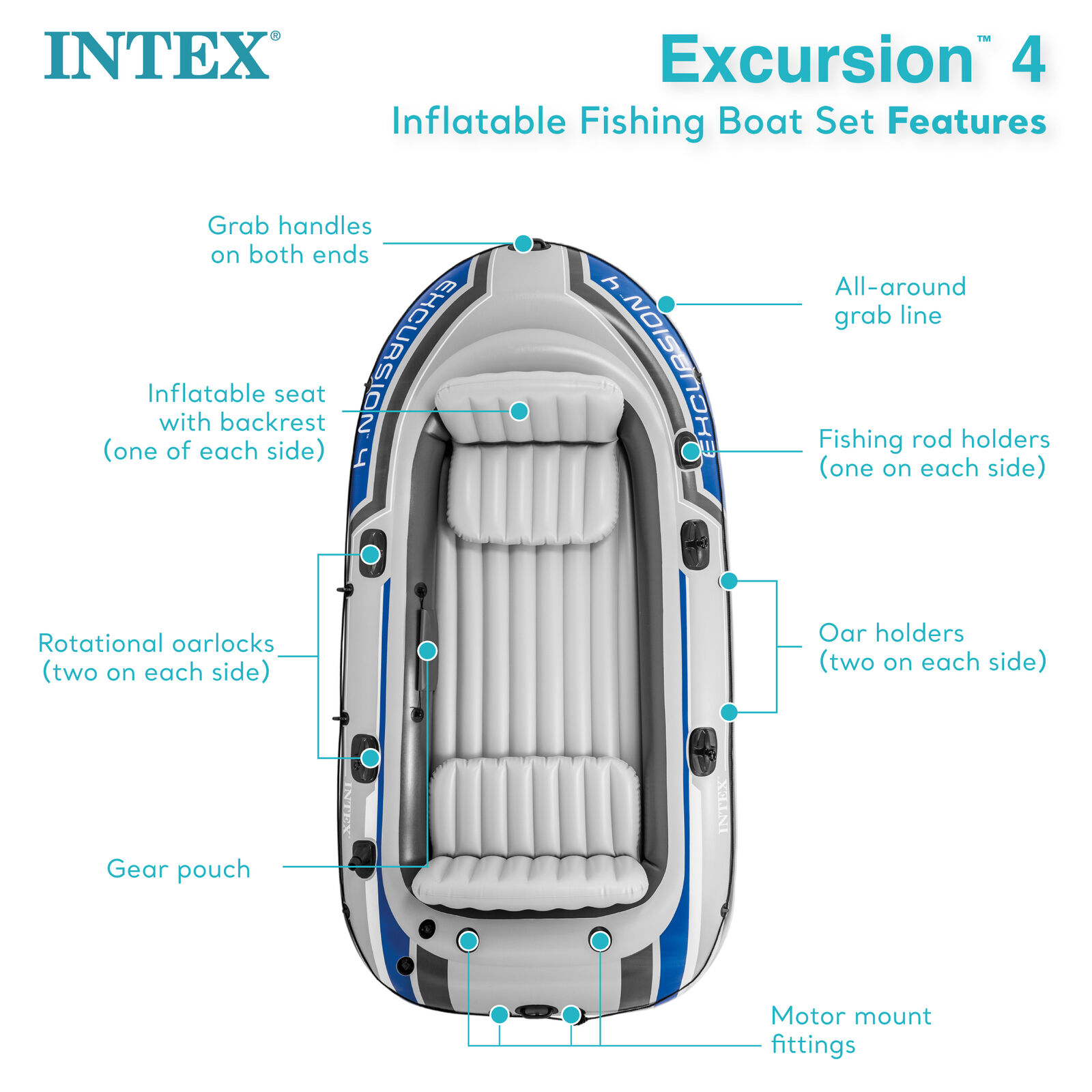Intex Excursion 4 Person Inflatable Raft with 2 Oars