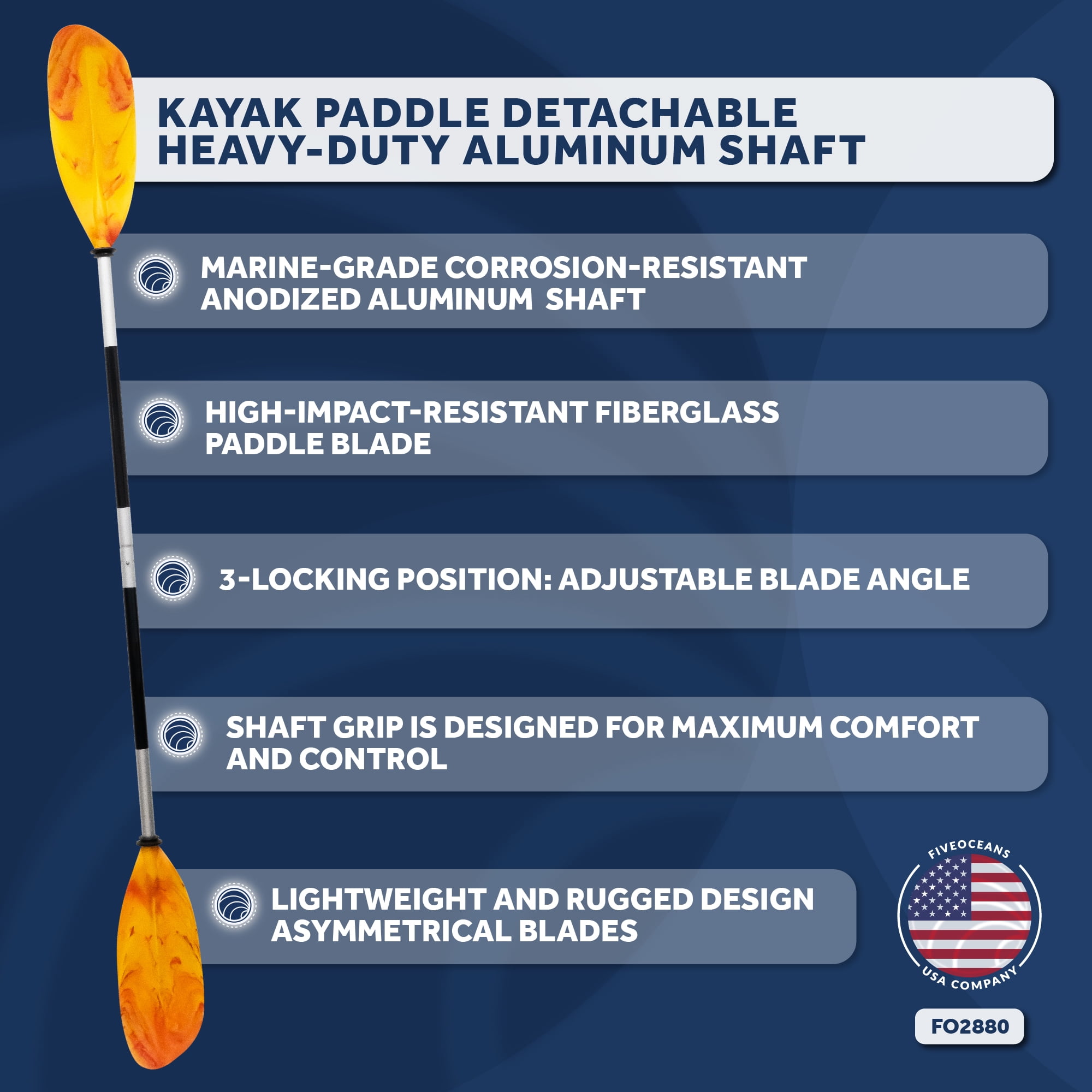 Lightweight 84" Kayak Fishing Paddle with Aluminum Shaft