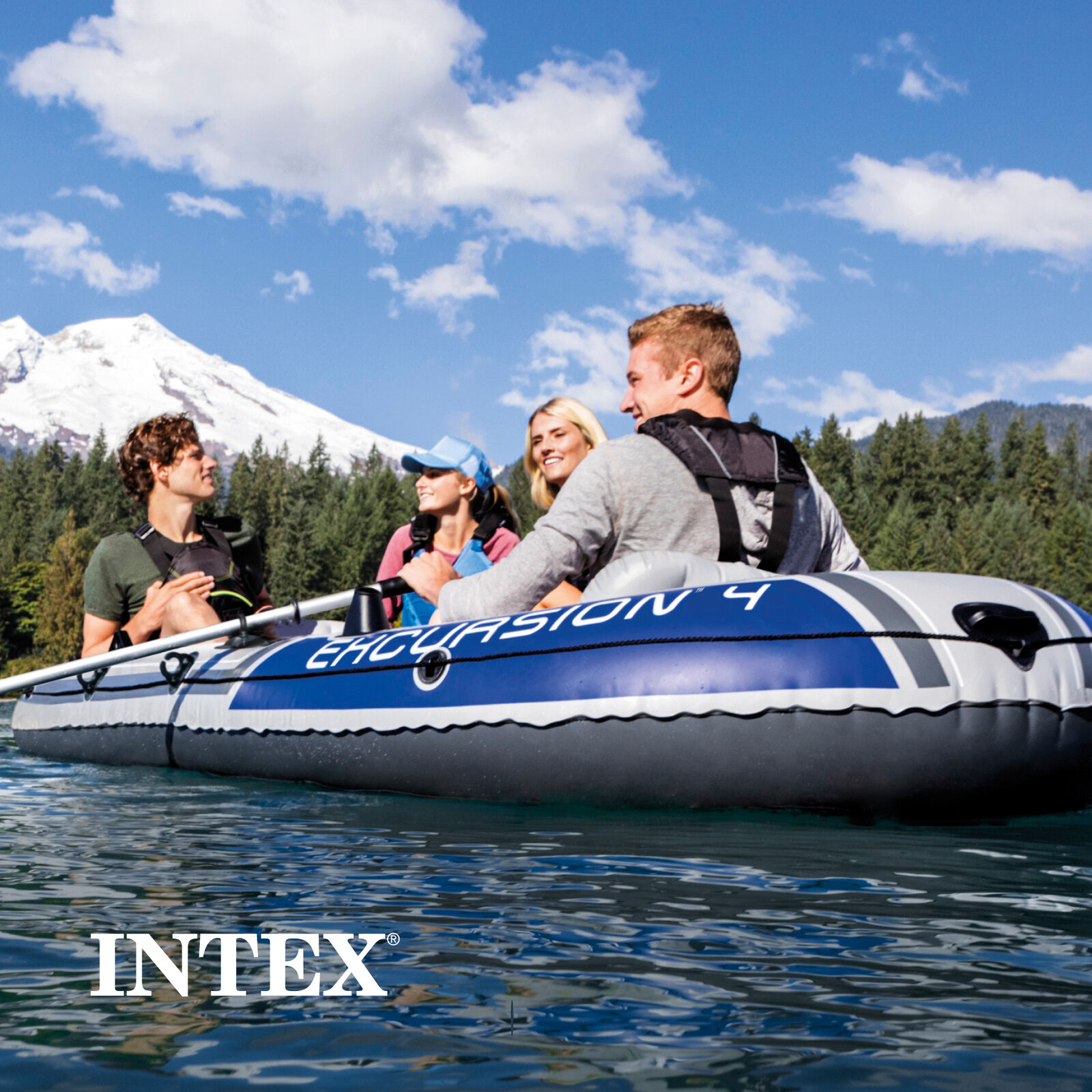 Intex Excursion 4 Person Inflatable Raft with 2 Oars