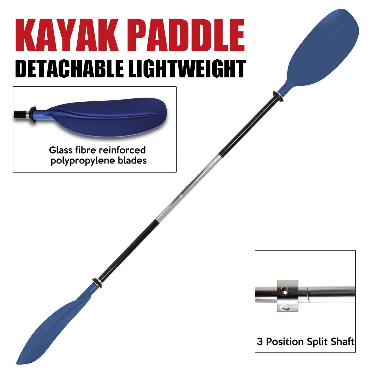 Lightweight Aluminum Kayak Paddle - Blue Asymmetric Detachable