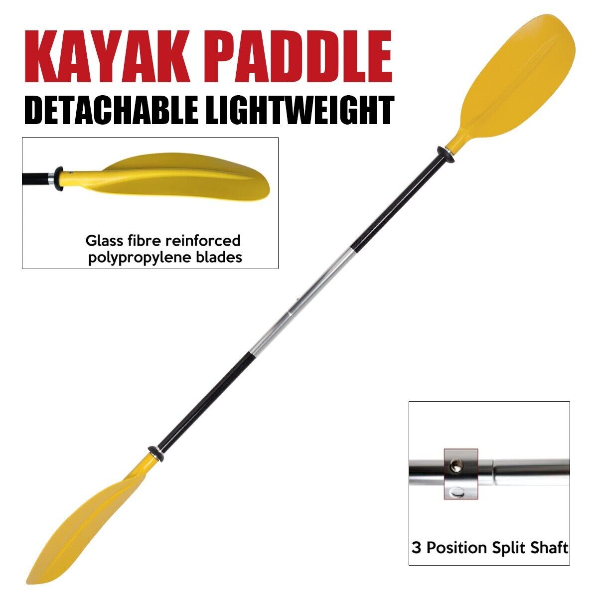 Yellow Aluminum Asymmetric Kayak Paddle Detachable Lightweight Canoe