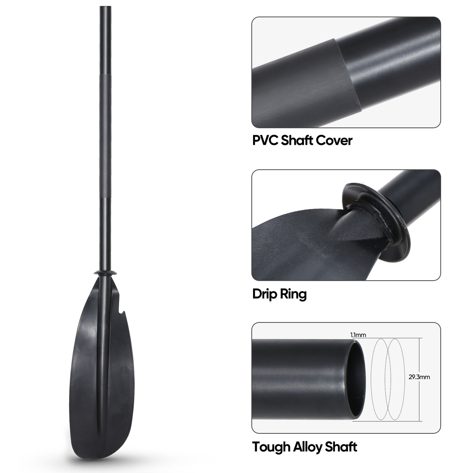Durable Black Aluminum Kayak Paddle with Leash