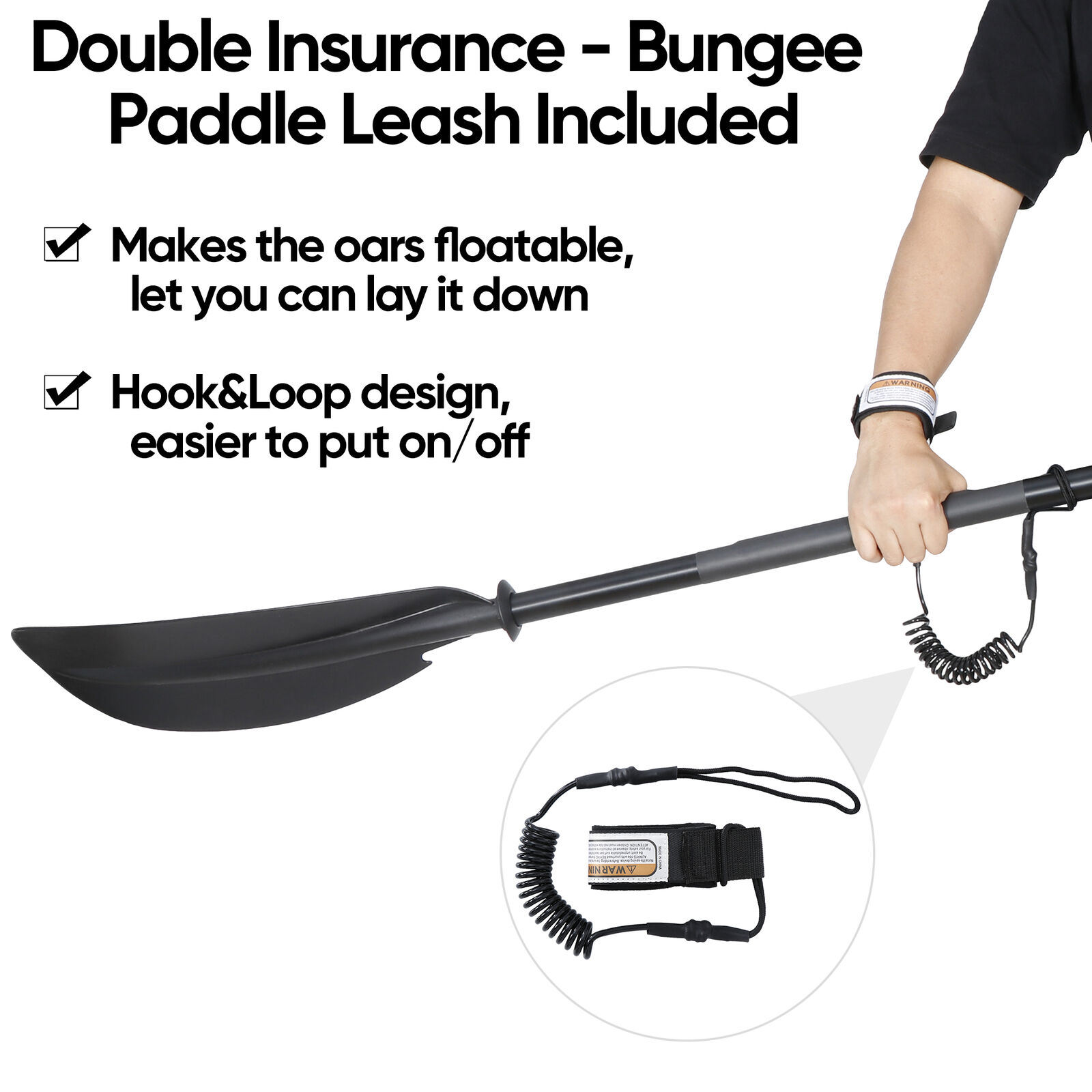 Durable Black Aluminum Kayak Paddle with Leash